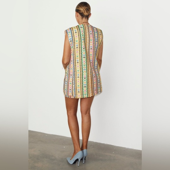 Never Fully Dressed Fiesta longline waistcoat blazer vest multicolor geo stripe - Picture 9 of 13